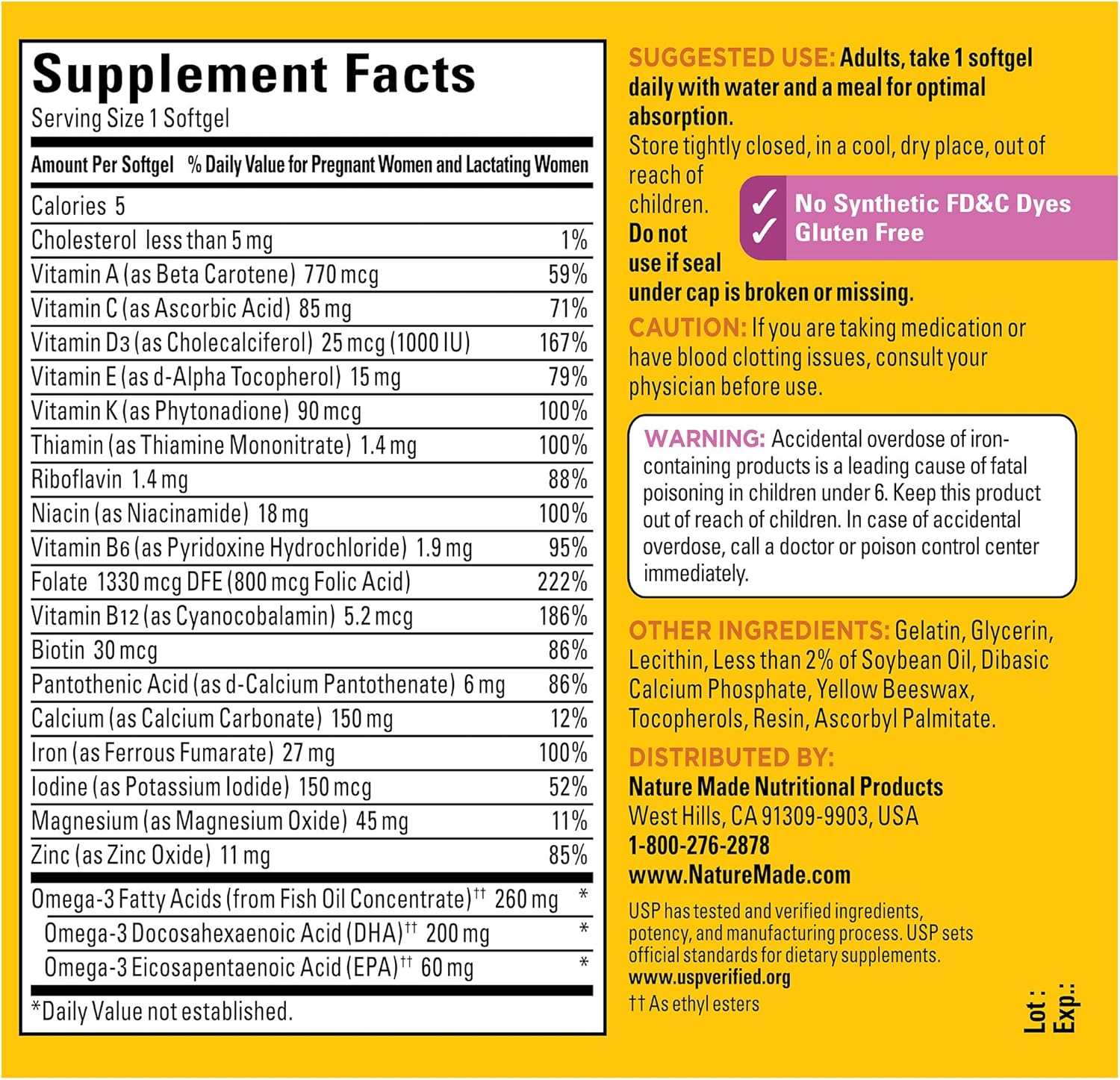 Nature Made Prenatal with Folic Acid + DHA (110 აბი)