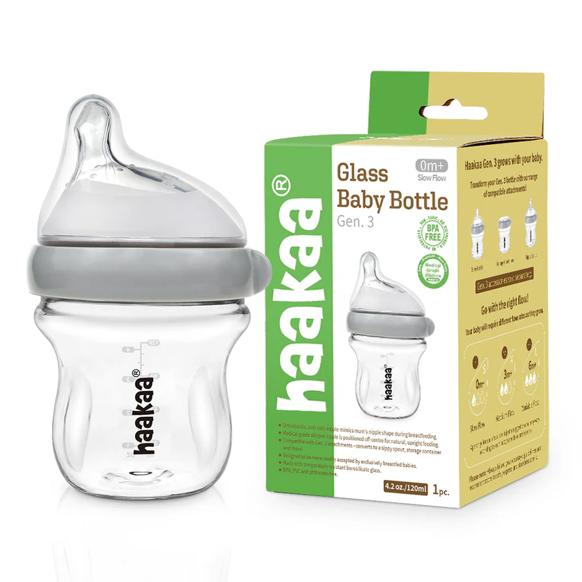 Haakaa - Generation 3 Glass Baby Bottle 120ml - Grey